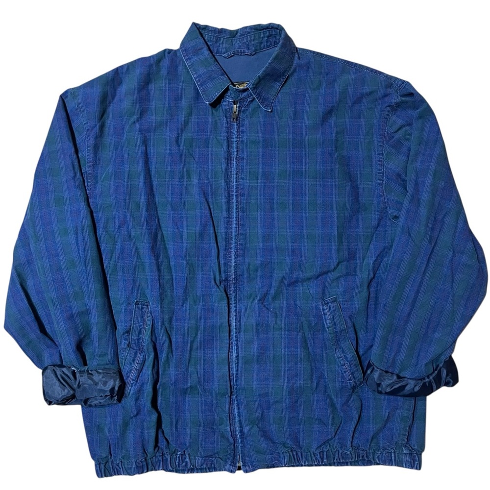 Eddie Bauer lined jacket spring blue teal check plaid cotton sz XL Tall USA